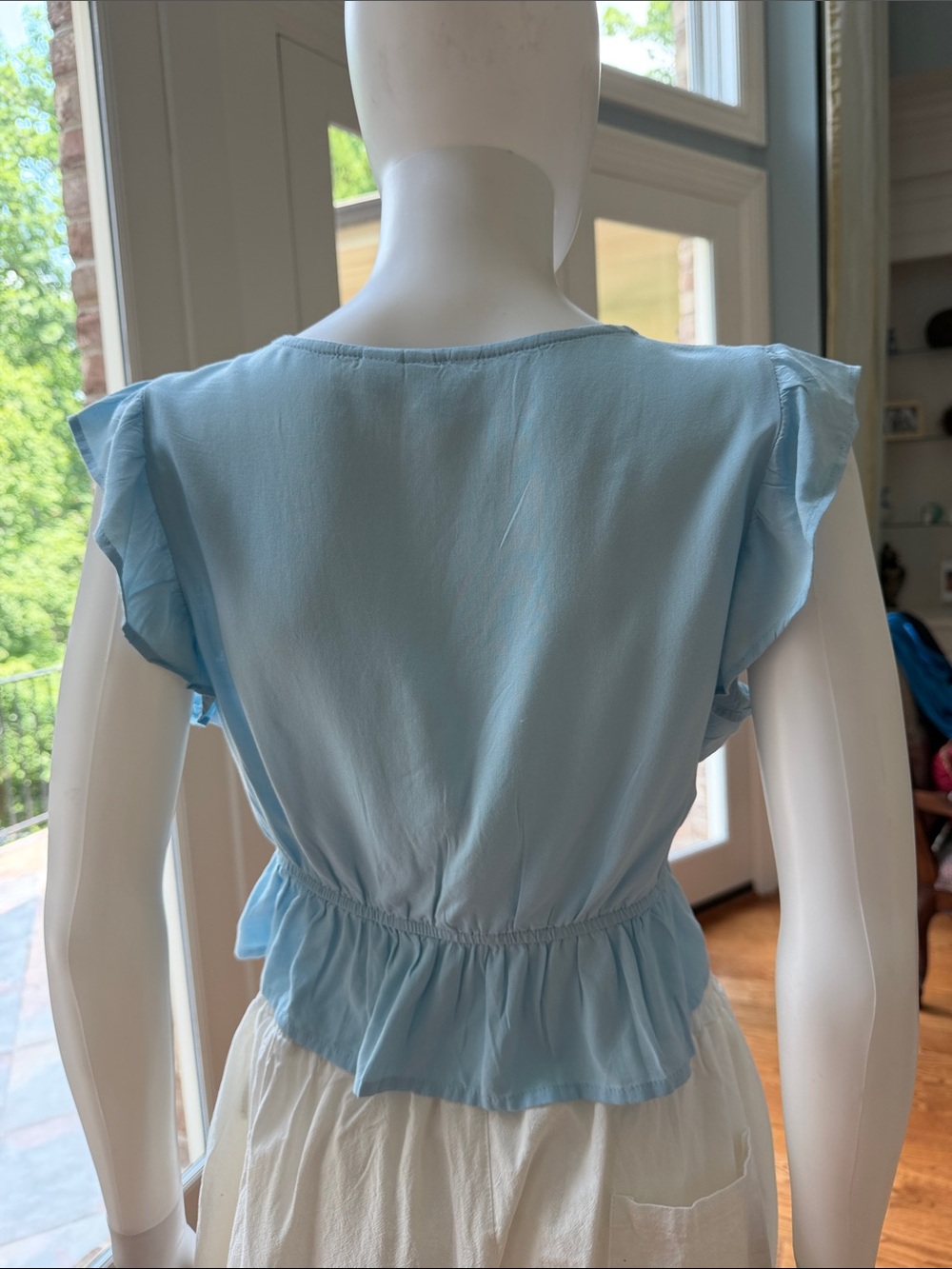 Roxy Light Blue Tie-Front Ruffle Crop Top - Picture 4 of 8